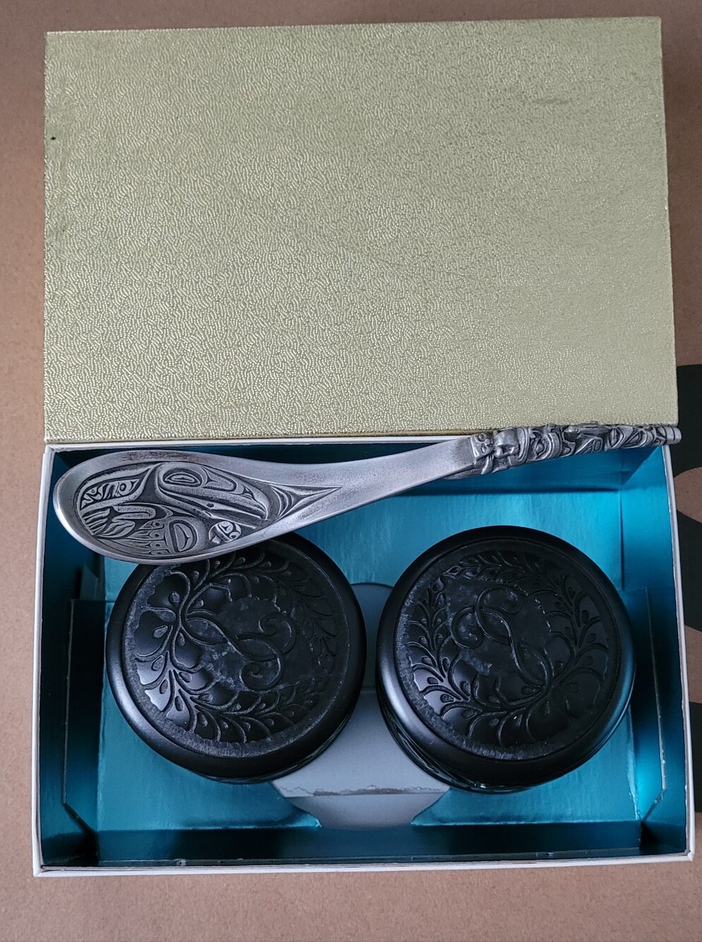 Vintage Indigenous Trinket Box Set with Silver Spoon - Home Accents Decor